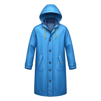 blue raincoat, just rain coat, negative: object. sticker