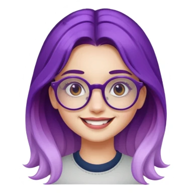 young girl with long purple ombre hair, retro round glasses, smiling, influencer, trendsetter sticker
