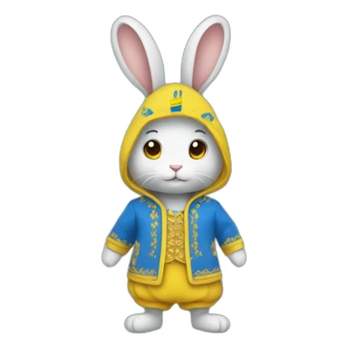 the rabbit is dressed in a costume in the color of the Ukrainian flag sticker