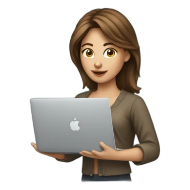 pretty programmer girl with brown hair working with MacBook sticker