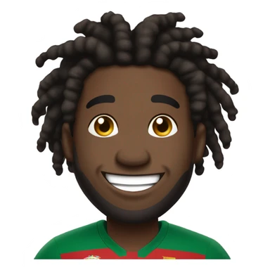  Young black man- 4 inch short black nappy messy dread locks-  low eyebrows - low eyes - no facial hair laughing Portugal jersey lean crazy smile  sticker