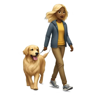 girl walking golden retriever dog sticker
