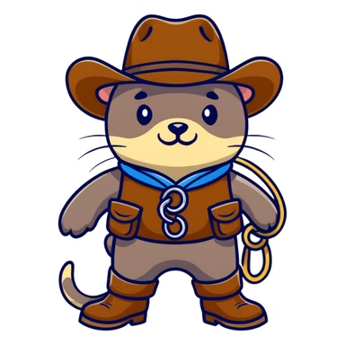 otter cowboy with lasso and boots sticker