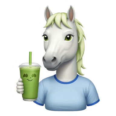  white horse with tshirt character holding matcha drink sticker