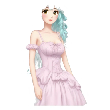 gorgeous pretty attractive anime lady beautiful hair with gorgeous dress fairycore cottagecore pastelcore detailed high quality trending VOGUE aesthetic full body sticker