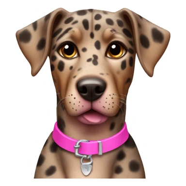 Catahoula leopard hound brown female dog with a pink collar sticker