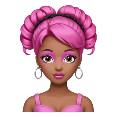 black barbie. updo hair, pink hair, perfect makeup and super pretty sticker
