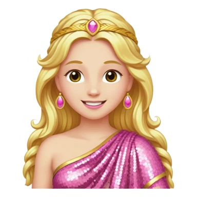 Venus Love Goddess with long golden hair, pink sequin toga sticker