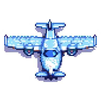 Make the airplane blue and white with no background, keep the original Pixel Art style. sticker