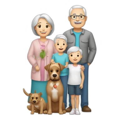 white family of 3 with grandchild and 2 grandparents and dog sticker