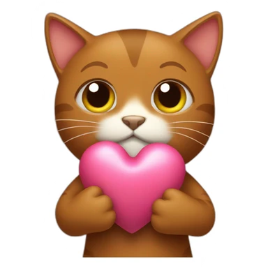 brown cat hugs toy heart sticker