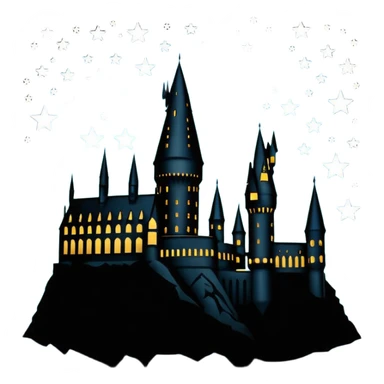 Harry Potter Hogwarts castle silhouette with stars, outlined icon sticker
