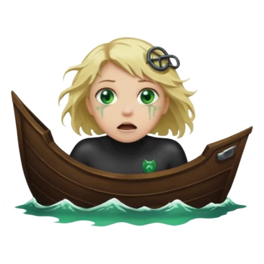 sad depressed weak cs major who is a pretty girl with blond hair and green eyes drowning on ship, very pretty very sad and weak. Near death almost dead drowning. But the pretty girl is like the whole ship and her face is on the helm dark lovecraft evil. sticker