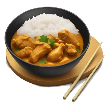 One Black bowl with chicken curry and rice  sticker