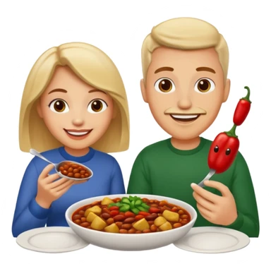 ligth couple having dinner of chili, beans and potatoes sticker