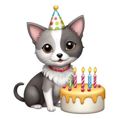 Black and white cat with Italian greyhound celebrating birthday sticker