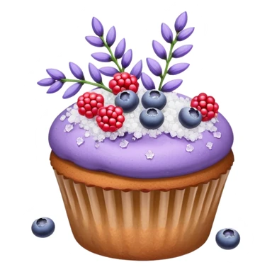 Lavender flower sprigs on a muffin with berries and sugar crystals without frosting  sticker