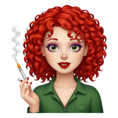 bright red curly hair alt girl with makeup and piercings smoking weed sticker