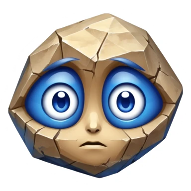 A single sapphire-blue faceted rock head, chunky and worn, with very visible big cracks and chipped facets but still shiny, big kind eyes sticker