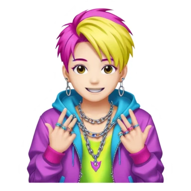  portrait-of-young-monster-idol-in-kpop-style,-wearing-flashy-streetwear-outfit,-colorful-dyed-hair,-confident-pose,-accessorized-with-chains- sticker