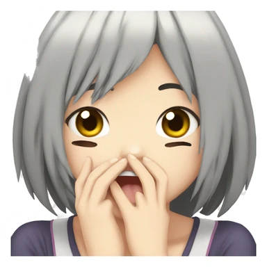 anime girl giggle hands covering mouth black hair embarrassed sticker