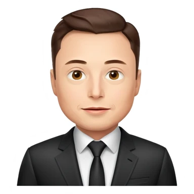 Elon Musk emoji, tech entrepreneur style, with a slight smirk, wearing a futuristic suit, hint of SpaceX or Tesla vibe, minimalistic and clean design, suitable for messaging apps sticker