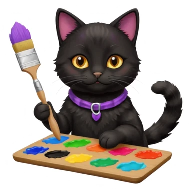 A black cat holding brushes and a colour pallete because he is an artist sticker