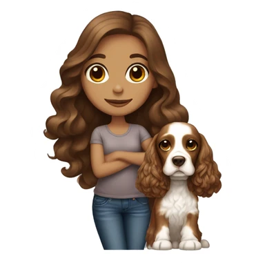 Beautiful stylish girl with with long brown hair holding on her arms English Cocker Spaniel sticker