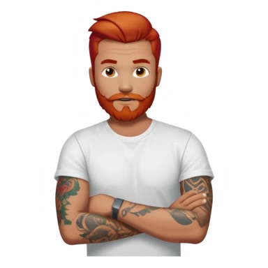 a guy with red beard red hair slick back white tshirt and tattoos oldschool on his arms sticker