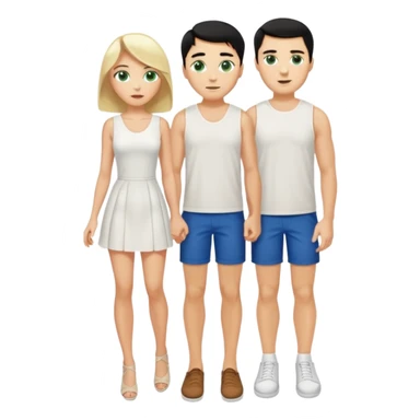 King, black hair, body, legst, blue eyes, shoes, woman blonde hair, green eyes, sexy white short sleveless dress, shoes sticker