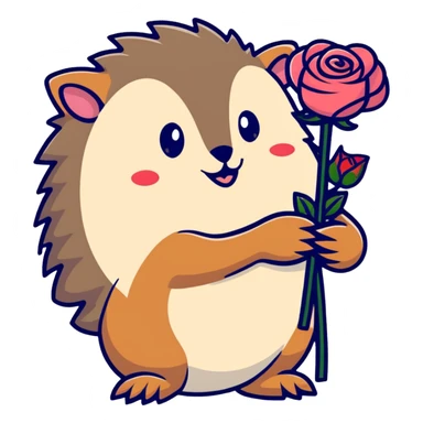 hedgehog with a bouquet of roses sticker