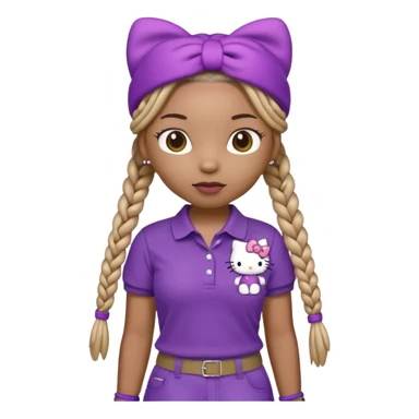 hello kitty wearing purple polo shirt and kyaki pants with long box braids sticker