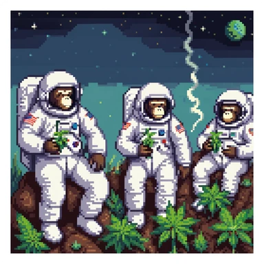 group of apes in astronaut suits floating in space smoking weed sticker