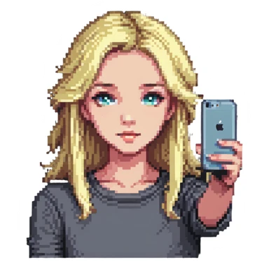 blonde girl taking a selfie sticker