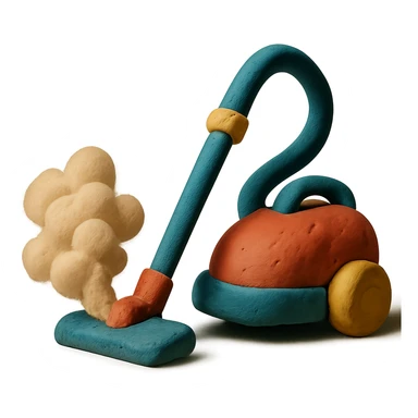 vacuum cleaner with dust cloud in claymation style with matte finish and soft lighting sticker