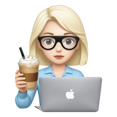 me sitting learning on my macbook, having rhode eye patches and having iced latte sticker