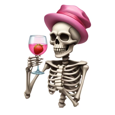 Skeleton sipping pink champagne with strawberries  sticker