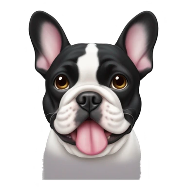 Black and white french bulldog with a ྀི sticker