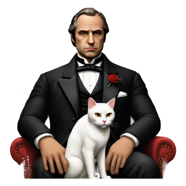 don corleone as a mafia boss sitting on a red chair petting a white cat on his lap sticker