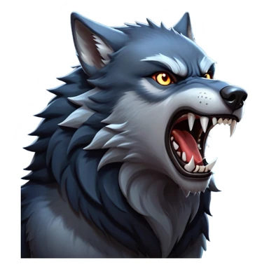 cinematic-noble-fierce-werewolf-howling-portrait-emoji, poised-and-imposing, with a fierce wolfish face tilted upwards in a haunting howl, glowing eyes full of primal ferocity, sharp, and a rugged snout, fur rippling in shades of midnight black and silver, muscles tensed as the powerful howl echoes beneath the moonlit sky; rendered with realism, capturing the raw, untamed power of the beast in its wild, primal state sticker
