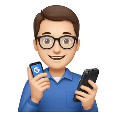 happy man leaving review on google on his phone sticker