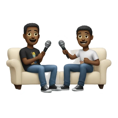Two friends sitting on couch holding microphones sticker