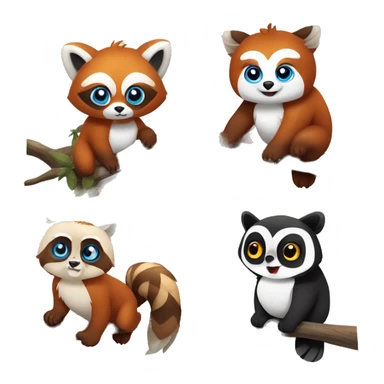 Red panda with brown eyes and an owl with blue eyes and tan golden feathers the owl is standing on a branch and the panda is hanging from it sticker