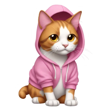 A calico cat wearing pink hoodie sticker