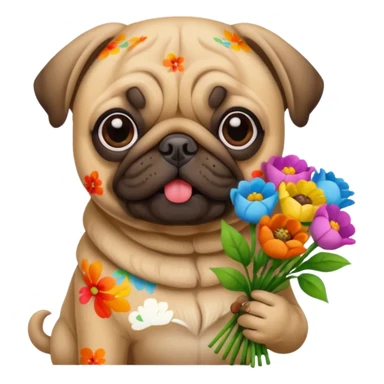 pug dog holding flowers sticker