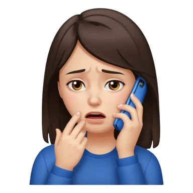 generate a brunette girl crying while taljking on a mobile phone sticker