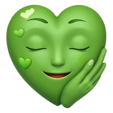 green face emoticon with closed eyes hugging a green heart, expressing care and support sticker