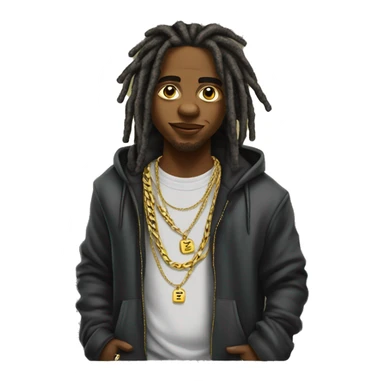 young hustler with dreads with  money full up in pockets of hoodie  wearing a hoodie  with gold jewelry chains on sticker