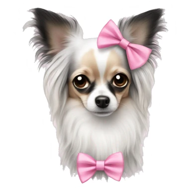 white with black and white long haired chihuahua with white stripe on forhead a cute pink bow sticker