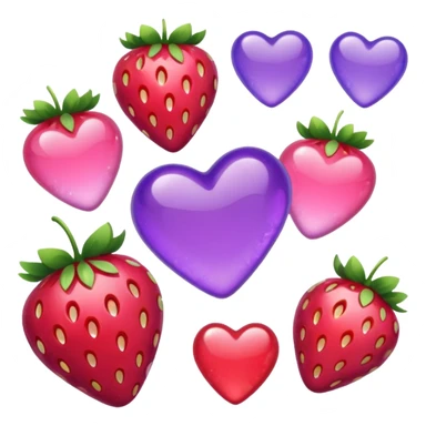 strawberries, pink and purple hearts, candy sticker